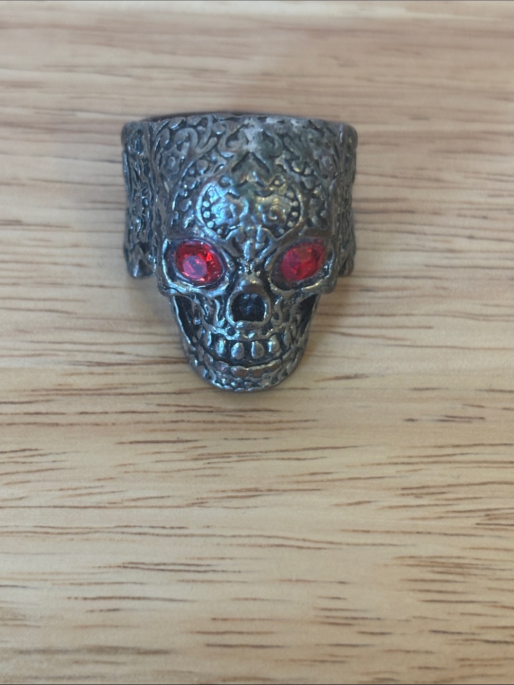 Skull Statement Ring with Red Gem Eyes